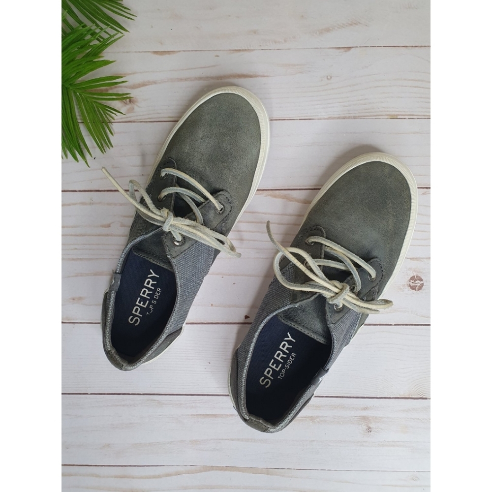 Sperry Top Sider Green Gray Sneakers Women's Size 6.5, Lace Up Casual Boat Shoes